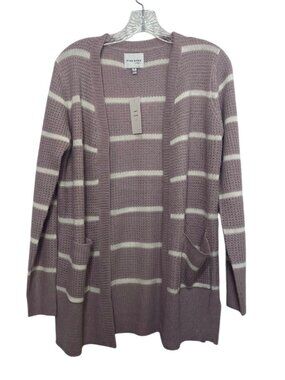 Pink Rose Open Front Knit Cardigan Sweater Medium Plum Purple New Pockets
